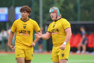 160826 - Dragons RFC U18 v Cardiff Rugby U18 - WRU Regional Age Grade Championship - Yi Sheng Chi(L) and Logan Leonard of Dragons