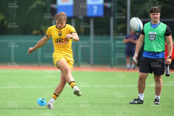 160826 - Dragons RFC U18 v Cardiff Rugby U18 - WRU Regional Age Grade Championship - Elliot Young of Dragons kicks a goal