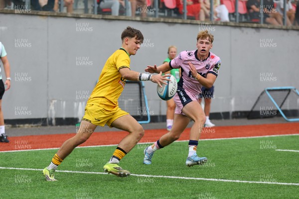 160826 - Dragons RFC U18 v Cardiff Rugby U18 - WRU Regional Age Grade Championship - Dylan Cole of Dragons clears to touch