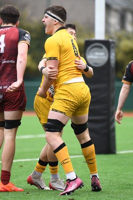250126 - Dragons RFC U18 v RGC U18 - Troy Reymond of Dragons celebrates scoring a try with team mates