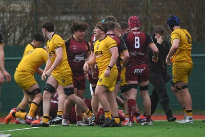 250126 - Dragons RFC U18 v RGC U18 - Dragons celebrate scoring a try