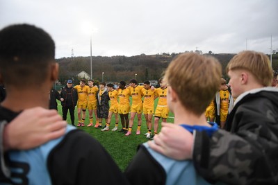 250126 - Dragons RFC U18 v RGC U18 - Dragons huddle at full time