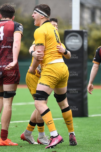 250126 - Dragons RFC U18 v RGC U18 - Troy Reymond of Dragons celebrates scoring a try with team mates
