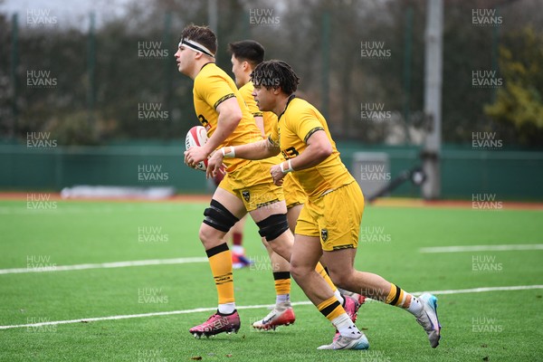 250126 - Dragons RFC U18 v RGC U18 - Troy Reymond of Dragons celebrates scoring a try with team mates