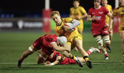 120226 - Dragons RFC U18 v Scarlets U18, WRU Regional Age Grade Championship 3rd and 4th place play off - Ryley Fussell of Dragons breaks away
