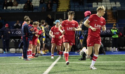 120226 - Dragons RFC U18 v Scarlets U18, WRU Regional Age Grade Championship 3rd and 4th place play off - Scarlets run out at the start of the match