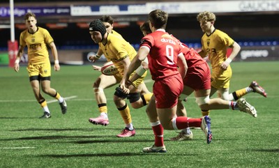 120226 - Dragons RFC U18 v Scarlets U18, WRU Regional Age Grade Championship 3rd and 4th place play off - Troy Raymond of Dragons breaks for the line