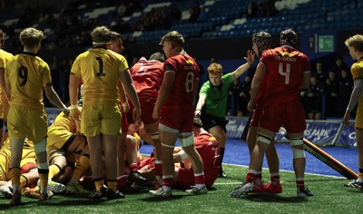 120226 - Dragons RFC U18 v Scarlets U18, WRU Regional Age Grade Championship 3rd and 4th place play off - Scarlets power over to score try