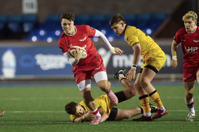 120226 - Dragons RFC U18 v Scarlets U18, WRU Regional Age Grade Championship 3rd and 4th place play off - Cole Inker of Scarlets breaks away