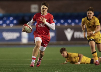 120226 - Dragons RFC U18 v Scarlets U18, WRU Regional Age Grade Championship 3rd and 4th place play off - Cole Inker of Scarlets breaks away