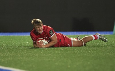 120226 - Dragons RFC U18 v Scarlets U18, WRU Regional Age Grade Championship 3rd and 4th place play off - Jac Cloke of Scarlets dives in to score try