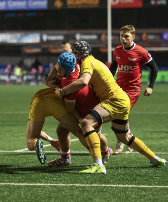 120226 - Dragons RFC U18 v Scarlets U18, WRU Regional Age Grade Championship 3rd and 4th place play off - Ryan Lanfear of Scarlets powers over to score try