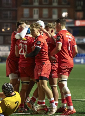 120226 - Dragons RFC U18 v Scarlets U18, WRU Regional Age Grade Championship 3rd and 4th place play off - Ryan Lanfear of Scarlets powers over to score try