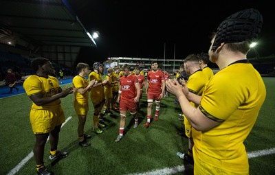 120226 - Dragons RFC U18 v Scarlets U18, WRU Regional Age Grade Championship 3rd and 4th place play off - The teams applaud each other off the pitch at the end of the match