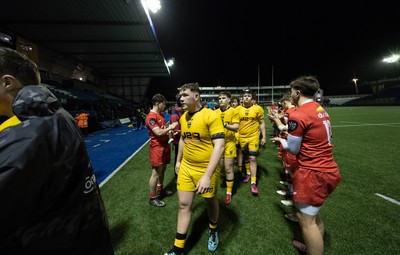 120226 - Dragons RFC U18 v Scarlets U18, WRU Regional Age Grade Championship 3rd and 4th place play off - The teams applaud each other off the pitch at the end of the match