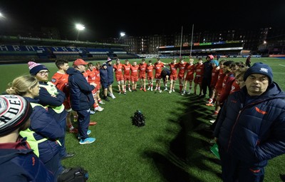 120226 - Dragons RFC U18 v Scarlets U18, WRU Regional Age Grade Championship 3rd and 4th place play off - The Scarlets team huddle up at the end of the match