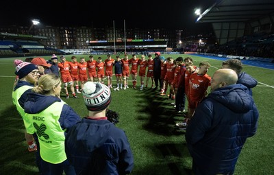 120226 - Dragons RFC U18 v Scarlets U18, WRU Regional Age Grade Championship 3rd and 4th place play off - The Scarlets team huddle up at the end of the match
