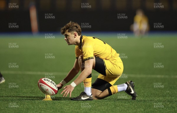 120226 - Dragons RFC U18 v Scarlets U18, WRU Regional Age Grade Championship 3rd and 4th place play off - Kai Kinsey of Dragons lines up the conversion