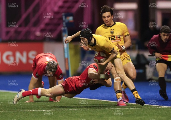 120226 - Dragons RFC U18 v Scarlets U18, WRU Regional Age Grade Championship 3rd and 4th place play off - Sam Morgan of Dragons is tackled
