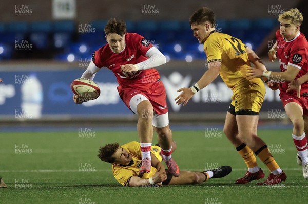 120226 - Dragons RFC U18 v Scarlets U18, WRU Regional Age Grade Championship 3rd and 4th place play off - Cole Inker of Scarlets breaks away