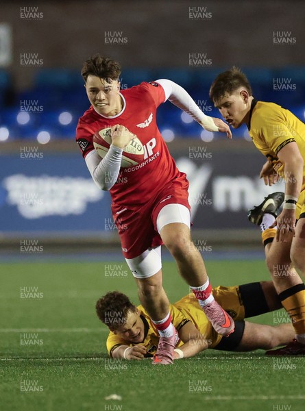 120226 - Dragons RFC U18 v Scarlets U18, WRU Regional Age Grade Championship 3rd and 4th place play off - Cole Inker of Scarlets breaks away