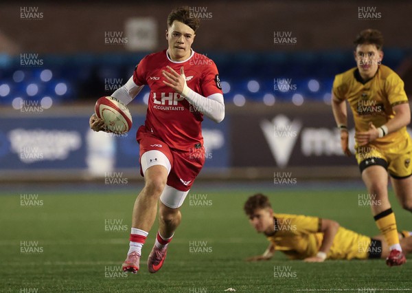 120226 - Dragons RFC U18 v Scarlets U18, WRU Regional Age Grade Championship 3rd and 4th place play off - Cole Inker of Scarlets breaks away