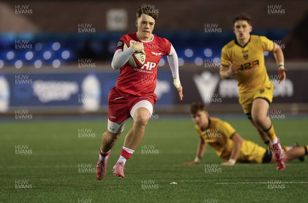 120226 - Dragons RFC U18 v Scarlets U18, WRU Regional Age Grade Championship 3rd and 4th place play off - Cole Inker of Scarlets breaks away