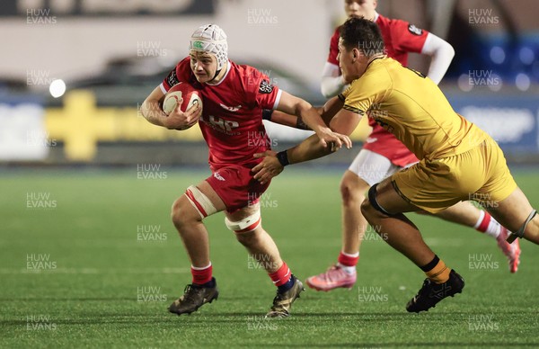120226 - Dragons RFC U18 v Scarlets U18, WRU Regional Age Grade Championship 3rd and 4th place play off - Austin Sandford of Scarlets charges for the line
