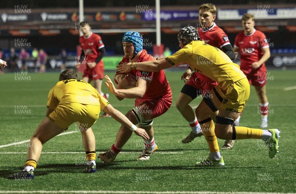 120226 - Dragons RFC U18 v Scarlets U18, WRU Regional Age Grade Championship 3rd and 4th place play off - Ryan Lanfear of Scarlets powers over to score try