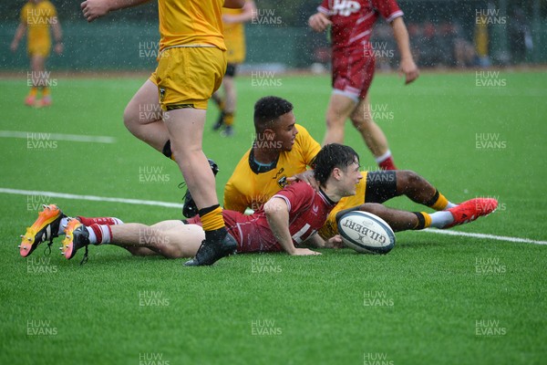 140925 - Dragons RFC U18 v Scarlets U18 - Rhys Jones of Scalets scores a try