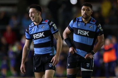 171025 - Dragons RFC v Cardiff Rugby - United Rugby Championship - Josh Adams and Taulupe Faletau of Cardiff 