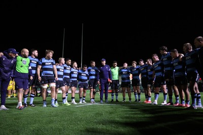 171025 - Dragons RFC v Cardiff Rugby - United Rugby Championship - Cardiff Rugby Interim Head Coach Corniel van Zyl speaks to the team at full time