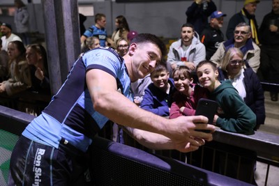 171025 - Dragons RFC v Cardiff Rugby - United Rugby Championship - Josh Adams of Cardiff at full time