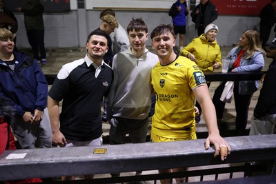 171025 - Dragons RFC v Cardiff Rugby - United Rugby Championship - Harri Ackerman of Dragons with fans at full time