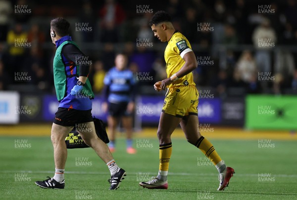 171025 - Dragons RFC v Cardiff Rugby - United Rugby Championship - Rio Dyer of Dragons leaves the field