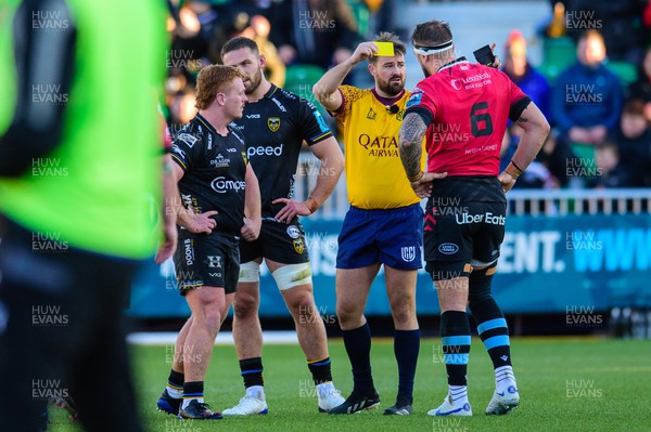 261222 - Dragons RFC v Cardiff Rugby - United Rugby Championship - Bradley Roberts of Dragons is shown a yellow card by referee Ben Whitehouse