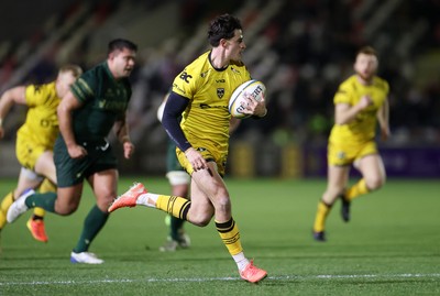 201225 - Dragons RFC v Connacht - United Rugby Championship - Che Hope of Dragons makes a break to score a try