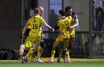 201225 - Dragons RFC v Connacht - United Rugby Championship - Rio Dyer of Dragons celebrates scoring a try