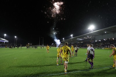 201225 - Dragons RFC v Connacht - United Rugby Championship - Fireworks at the end of the game