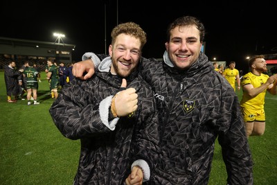 201225 - Dragons RFC v Connacht - United Rugby Championship - Angus O'Brien and Robert Hunt of Dragons at full time