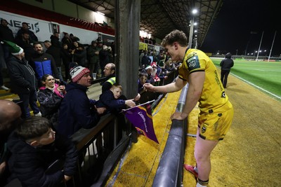 201225 - Dragons RFC v Connacht - United Rugby Championship - Joe Westwood of Dragons with fans at full time