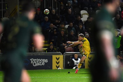 201225 - Dragons RFC v Connacht - United Rugby Championship - Angus O'Brien of Dragons kicks the conversion