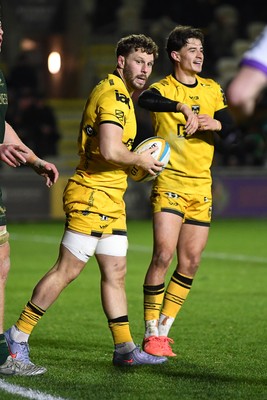 201225 - Dragons RFC v Connacht - United Rugby Championship - Thomas Young of Dragons scores a try but to is later disallowed