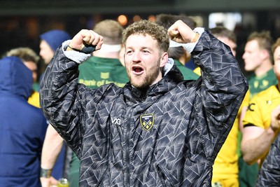 201225 - Dragons RFC v Connacht - United Rugby Championship - Angus O'Brien of Dragons celebrates the win at full time