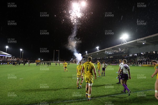 201225 - Dragons RFC v Connacht - United Rugby Championship - Fireworks at the end of the game