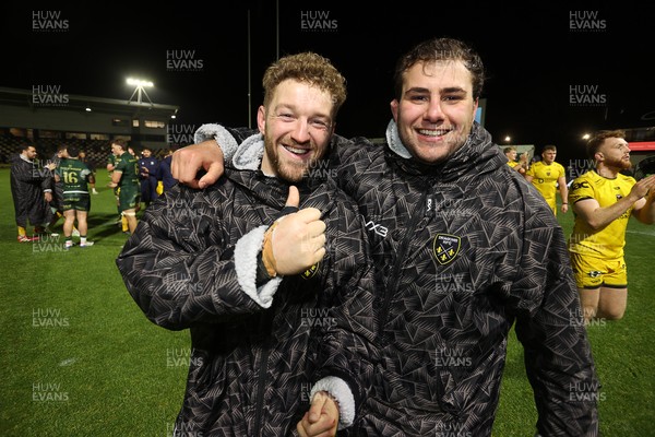 201225 - Dragons RFC v Connacht - United Rugby Championship - Angus O'Brien and Robert Hunt of Dragons at full time