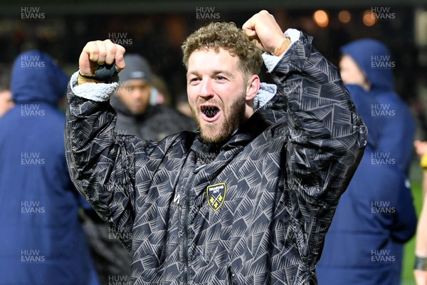 201225 - Dragons RFC v Connacht - United Rugby Championship - Angus O'Brien of Dragons celebrates the win at full time