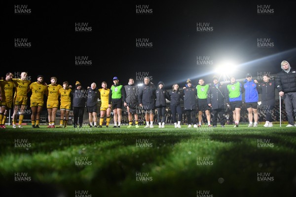 201225 - Dragons RFC v Connacht - United Rugby Championship - Dragons huddle at full time