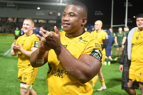 201225 - Dragons RFC v Connacht - United Rugby Championship - Cebo Dlamini of Dragons at full time