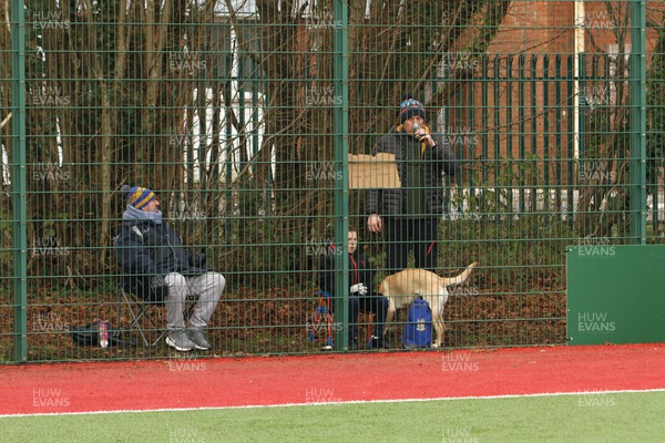 220123 - Dragons RFC v Emirates Lions - EPCR Challenge Cup - With limited access after the match was moved to the Dragons training base, the CCB Centre for Sporting Excellence in Ystrad Mynach, due to a frozen pitch at Rodney Parade, fans of Dragons find different ways to watch the game